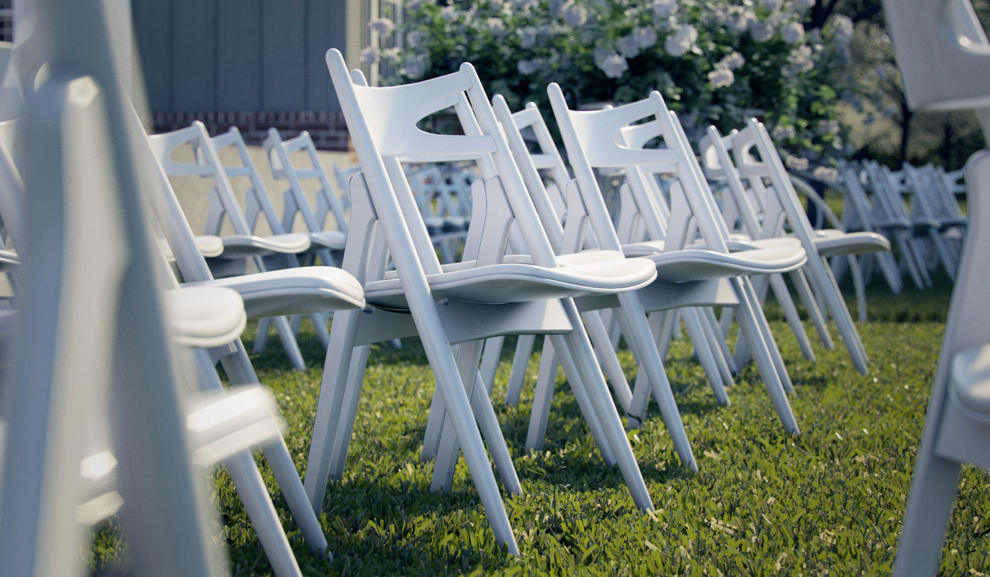 Tight image of exterior seating for weddings or corporate events.